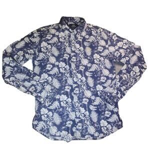 La Martina Linen Blue White Floral Button Down Shirt Men’s Large